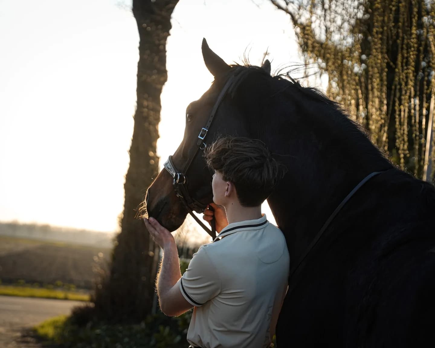 Robin en zijn paard samen in het warme avondlicht
